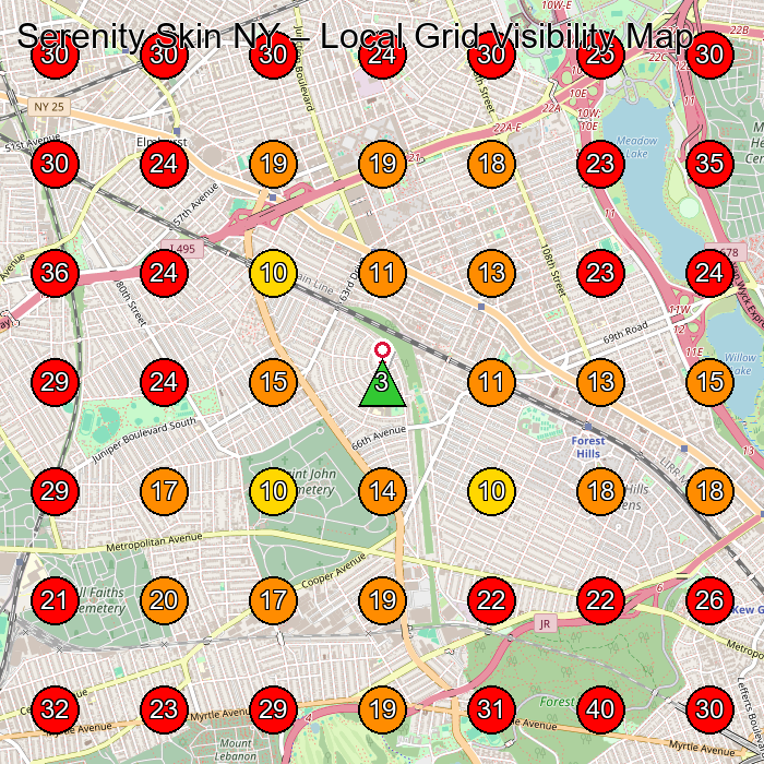 Serenity Skin NY GeoGrid visibility map for Medical Spa in Queens